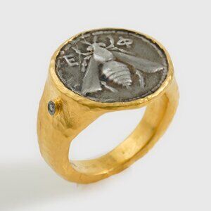 Ancient Greek Honey Bee Coin (Sterling Replica) Statement Cocktail Ring, Mytholo